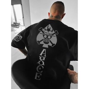 เสื้อยืดวันพีซผู้ชาย พอร์ตการา ดี.เอซ ลายอนิเมะญี่ปุ่น สำหรับฤดูร้อนและฤดูใบไม้ร่วง เสื้อยืดแขนสั้นพิมพ์ลายสำหรับเด็กผู้ชายและเด็ก ชุดคู่พ่อแม่ลูก