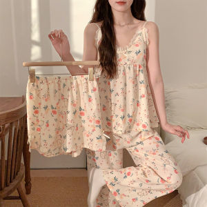 Summer Floral Print Sleepwear Womens Home Clothes Set with Chest Pad Short Pants Outerwear Cute Style Polyester Fabric