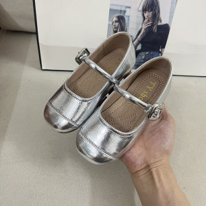 Silver Childrens Shoes Girl Mary Jane Summer Dress Spring and Autumn Leisure Soft Bottom Western Style Little Girl Princess Flats