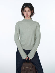 BAIDAIFEI | Gray High Collar Long Sleeve Autumn Winter Thickened Short Tight Fit Knit Sweater