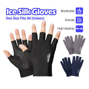 Motorcycle And Car Anti Slip Half Finger/Full Finger Gloves Ice Silk Sunscreen Breathable Sweat Wicking Silicone Gloves For Sports Cycling And Fishing
