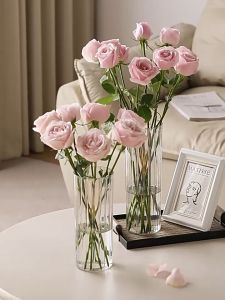 ROMANTIKA Clear Acrylic Vase Transparent Stripe Cylinder Rectangle Minimalism Ins style Flower Arrangement Antifragile Plastic
