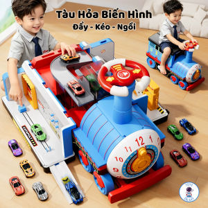 Đồ Chơi Tàu Hỏa Biến Hình Đường Đua 3in1 Kết Hợp Xe Chòi Chân Cho Bé - Bộ Đường Đua Ô Tô Mini Vali