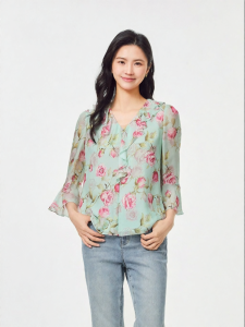 Koradior | Mulberry Silk Print Shirt For Women