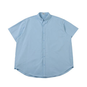 Noears Summer Loose Casual Dark Blue Short Sleeve Shirt Retro Japanese Style Square Collar Patch Pocket Breathable Cotton Shirt