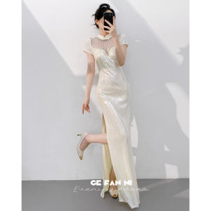 Champagne Color Elegant Chinese Style Cheongsam Evening Dress