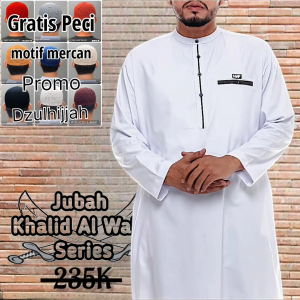 Jubah Pria Dewasa Lengan Panjang Khalid Series Terbaru - Gamis Pria Kerah Sanghai List Exclusif Cotton Spunpolyester Premiuim