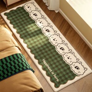 VIKAMA Cute Cartoon Cloud Sheep Face Stripe Happiness Phrase Bedside Rug Kawaii Home Decor Unique Gift Soft Cozy Durable Indoor