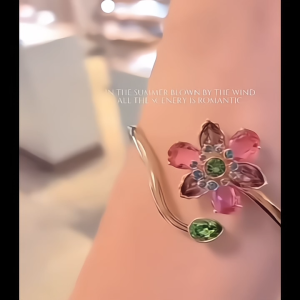 Swarovs 99% pure 925 silver bracelet Edilia mixed-cut colorful "flower" gemstone open chain jewelry for ladies fashionable accessory
