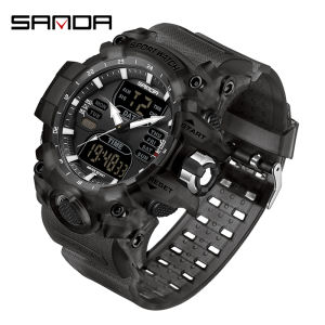 Sanda | Đồng Hồ Thể Thao Chống Nước Dành Cho Nam SANDA G Style Đồng Hồ Đeo Tay Thạch Anh Quân Đội Hiển Thị Kép Có Báo Thức Đồng Hồ Bấm Giờ Đèn Nền LED Và Đồng Hồ Bấm Giờ