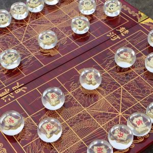 Double Silent Large Oracle Crystal Chess Set with Chessboard Foldable Birthday Gift Complete Set Sentimental Chinese Game