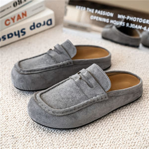 Large Size Faux Suede Casual Mules Mens 4546 Versatile Commuter Birkenstock Shoes Head Cover Half Slip Loafers