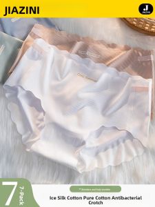 JIAZINI | Ice Silk Seamless Cotton Womens Underwear Thin Short Pants Pure Cotton Antibacterial Ladies Triangle Briefs 2024 New Summer Style