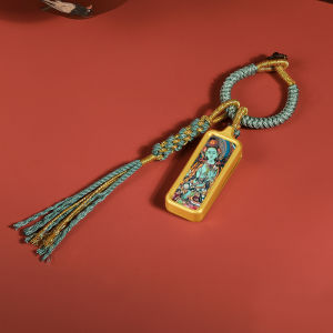 Tibetan Thangka Ornaments Zachilam Yellow God of Wealth Woven Keychain Tibet Pendant Bag Hanging Accessories Amulet Car Hanging