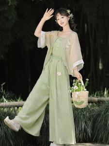Loose Thin Casual Pants Womens Summer Han Elements Song Pants Daily Hanfu Wide Leg Long Pants Set New Chinese Style