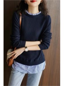 Outlets Big Sale Counter Brand Balance Cargo with Logo Cut off Womens Shirt Patchwork Fake Two-Piece Tops Long Sleeves Knitwear