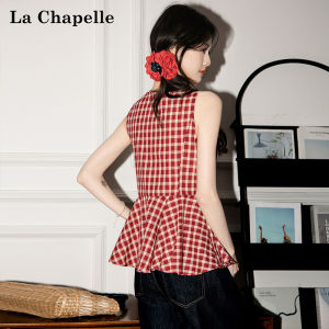 La Chapelle | Plaid V-Neck Fitted Off-Shoulder Tank Top