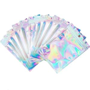 Smell Proof Bags Mylar Holographic Resealable Bags Foil Pouch Ziplock Bags for Party Favor Food Storage Jewelry Packaging 7Sizes