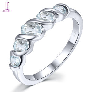 Lohaspie เครื่องประดับแหวนเงินสเตอริ่งแข็งแท้แหวน925แหวนอะควอมารีนแท้แหวน925เงินสเตอร์ลิงอความารีนแบบดั้งเดิมแหวนพลอยสีฟ้าแหวนพลอยราศีเกิดอัญมณีสีเงินสำหรับผู้หญิงเครื่องประดับ925