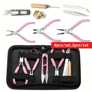 8pcs/set2pcs/set Pink Senior Jewelry Making Tool Set Includes Round Nose Pointed Nose and Wire Cutters Non-Serrated Pliers