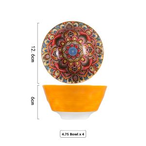 Bohemian Style Ceramic Bowl Set with Handles Japanese Aesthetic Dual Ear Rice Bowl Dining Utensils Geometric Pattern Nordic Style