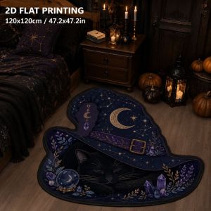 VIKAMA Halloween Witch Hat Black Cat Carpet Irregular Soft Bedside Carpet Bathroom Carpet Home Decoration