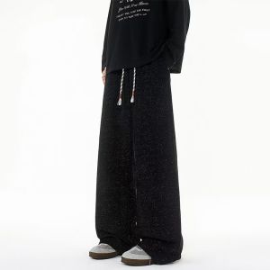 Quần Dài Nam Kẻ Sọc Lúa Mỹ Dáng Rộng Màu Đen Trắng Quần Dài Thường Ngày Mùa Thu Quần Dài Ống Đứng Phong Cách Retro