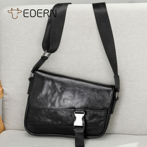 EDERN Vegetable Tanned Leather Shoulder Bag for Men Casual Versatile Messenger Bag Retro Flip Cover Crossbody Bag Mens  Genuine Leather Sling Bag