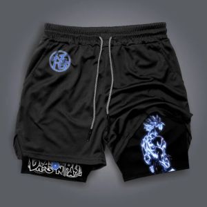 Bandai | Dragon Ball Mens Double Layer 2-in-1 Shorts Son Goku Japanese Anime Summer Quick Drying Fake Two Piece Sports Fitness Shorts