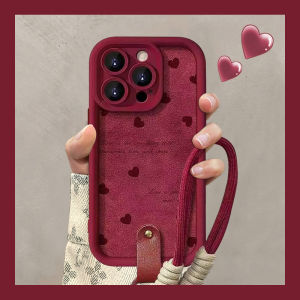 Sup&LV | Red High-Quality Leather iPhone 16 & 16 Pro Max Case with Lanyard