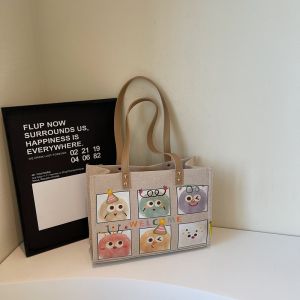 Cute Cartoon Canvas Tote Bag Womens Large Capacity Single Shoulder Bag Casual Versatile Commuting Handbag Youth Fashion
