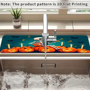 VIKAMA Halloween Skeleton Guitar Printed Faucet Mat Quick Drying Non Slip Floor Mat Horror Floor Mat Home Decoration