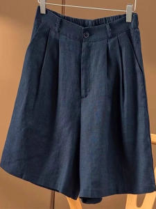 กางเกงขาสั้นผ้าลินินไหม Laisel สำหรับผู้หญิงในช่วงฤดูร้อน ทรงหลวม ระบายอากาศได้ดี กางเกงขายาวทรงหลวมเอวสูง