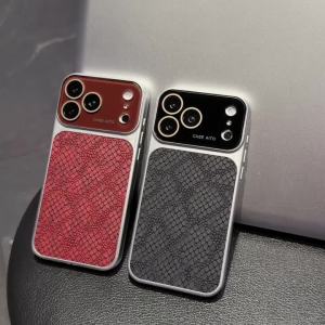 Original Crocodile Leather Texture Phone Case For iPhone 17 Air 16 15 14 13 Pro Max Large Window Lens Protect Shockproof Cover