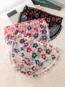 Sweet Mid-Waist Lace Triangle Underwear for Women Large Size 200kg Cute Plump Mesh Transparent Panties Breathable Japanese Style