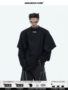 เสื้อฮู้ดคอกลมแขนยาวลำลองสำหรับทั้งชายและหญิง ดีไซน์สองชั้น ทรงหลวม ผ้าผสมคอตตอนและไนลอน คอลเลกชั่นฤดูใบไม้ร่วง 2024