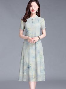MAIMEI | New Chinese Style Cheongsam Dress Women Summer High Waist A-Line Skirt Vintage Print Short Sleeve High Quality Elegant Dress
