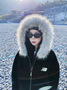 Hipa Thickened Fur Collar Sweatshirt Jacket Womens American Couple Mens Hooded Zipper Fleece Autumn Winter Open Cardigan