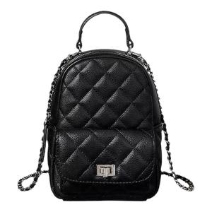 Modern Neutral Style Waterproof Womens Backpack Travel Shoulder Bag Diamond Pattern Chain Double Layered Soft Polyester