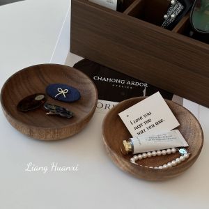 Real Wood Storage Tray Incense Tray Perfume Key Holder Home Decorative Items round Single Layer Wooden Material for All Spaces