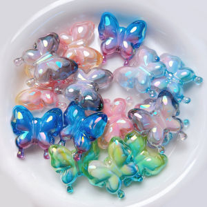 New Two-Color Gradient Uv-Plated Butterfly Straight Hole Loose Beads DIY Cell Phone Chain Keychain Material Jewelry Accessories