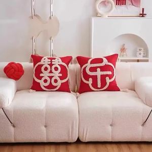 Red Auspicious Chinese Style Embroidered Pillow Wedding Decoration