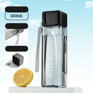 minimalist square plastic water cup leak proof with drawstring and lid portable sports cup perfect choice for school