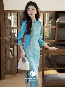 Blue Chinese Style Cheongsam Dress