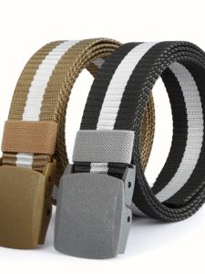 Quick Dry Nylon Woven Belt Plastic Buckle Vertical Stripes No Iron Anti Metal Allergy Electronic Security for Men And Women