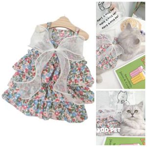 Small Dog Dress Puppy Dress Cat Clothing Pet Cotton Floral Mesh Suspender Skirt