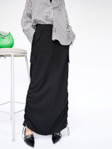 High Waist A-Line Mini Skirt Womens Spring Fast Dry Straight Cut Workwear Skirt of U Retro Drawstring Pleated Split Skirt