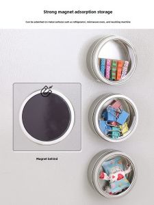 Japanese Style Magnetic Wall Mounted Transparent Storage Box Spice Holder Kitchen Refrigerator Iron Material No Drilling Required