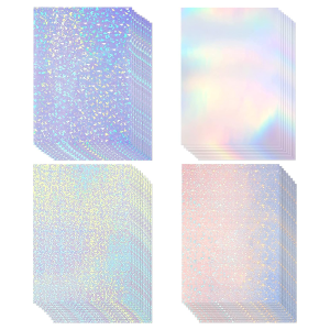 50 Sheets Holographic Vinyl Sticker Paper Clear A6 Self Adhesive Waterproof Cold Lamination Film Gem Rainbow Sand Star Patterns