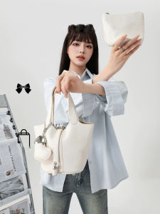 Womens Summer New Soft Leather Bucket Bag Handbag Crossbody Bag High Quality Unique Design Daily Use Single Shoulder Bag